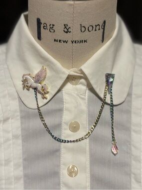 Winged Pegasus Asymmetrical Lapel Chain with Rainbow Chain